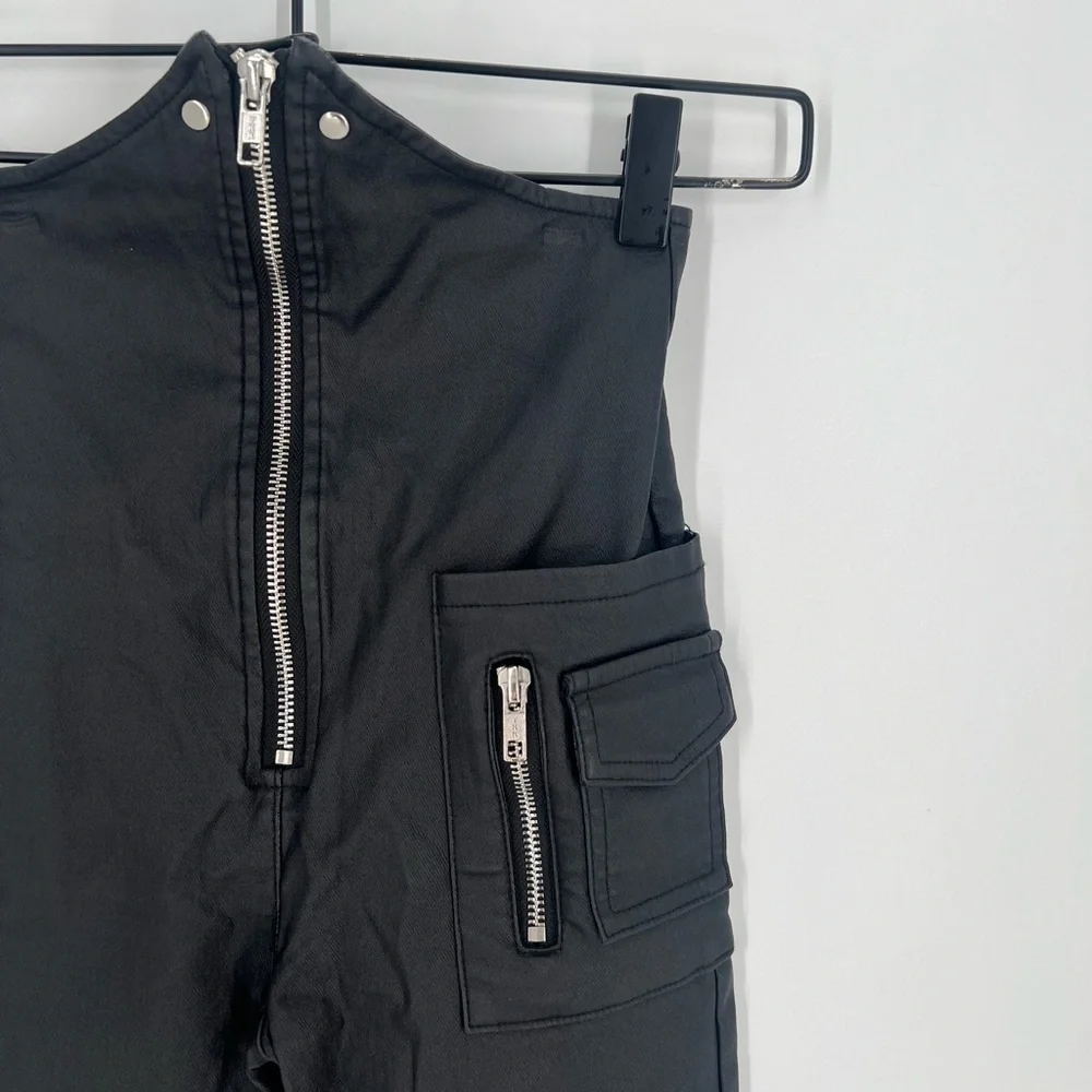 Akira Black Moto Coated Front Zip High Waisted Zip Detail Cargo Pants - Picture 3 of 7